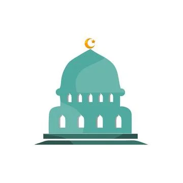 Muslim mosque isolated flat facade on white background Stock Illustration