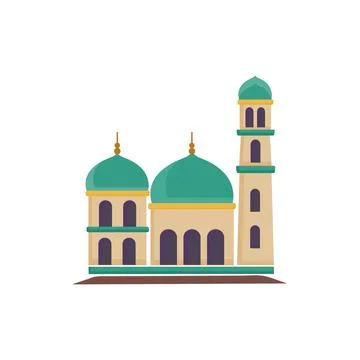Muslim mosque isolated flat facade on white background Stock Illustration