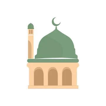 Muslim mosque isolated flat facade on white background Stock Illustration