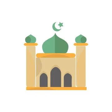 Muslim mosque isolated flat facade on white background Illustrazione stock