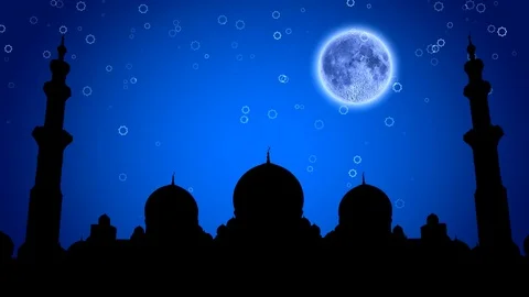 Muslim mosque at night under the moon Stock Footage 79267941