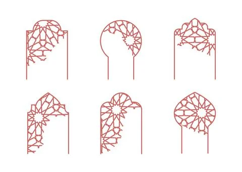 Muslim mosque window, arch, gate. Decorative ornamental arc, door. Line lace Stock Illustration