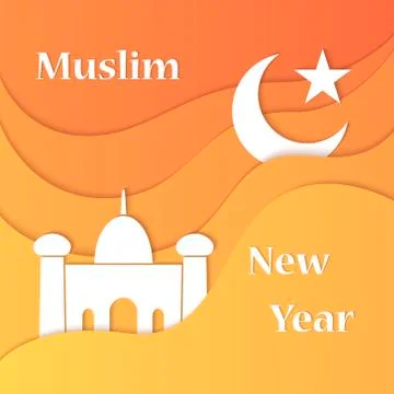 Muslim New Year vector illustration with a mosque, Stock Illustration