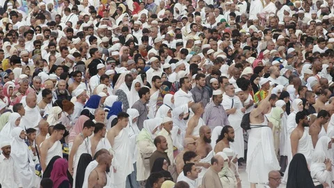 Muslim pilgrims from all over the world gathered to perform Umrah or Hajj Stock Footage 113684325