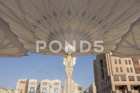 Muslim pilgrims visiting the beautiful Nabawi Mosque, the Prophet mosque Stock Photos