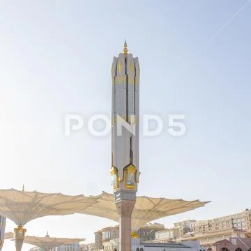 Muslim pilgrims visiting the beautiful Nabawi Mosque, the Prophet mosque Stock Photos