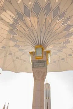 Muslim pilgrims visiting the beautiful Nabawi Mosque, the Prophet mosque Stock Photos