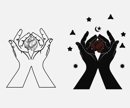 Muslim Prayer Hands with Dates for Iftar, Ramadan Mubarak Spiritual 스톡 일러스트