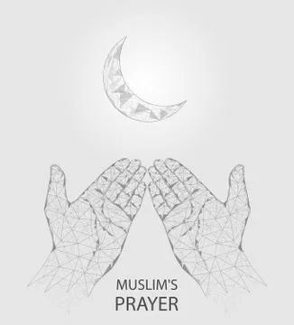 Muslim prayer hands vector geometric polygonal background Stock Illustration