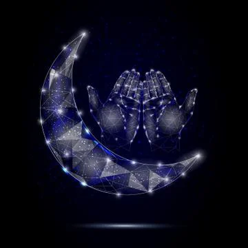 Muslim prayer hands vector geometric polygonal background Stock Illustration