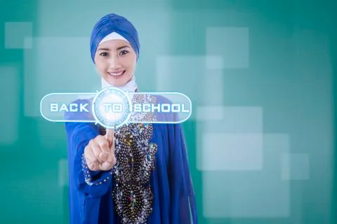 Muslim student using modern interface Stock Illustration