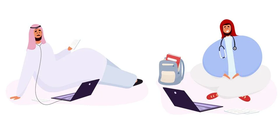 Muslim students study at the computer Illustrazione stock