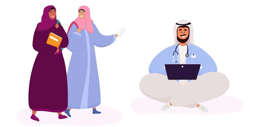 Muslim students study at the computer Illustrazione stock