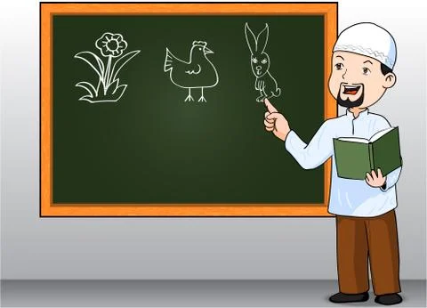 Muslim Teacher make Teaching-Vector Illustration Stock Illustration