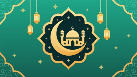 Muslim temple crescent moon lanterns eid al fitr Video stock 337583262