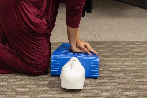 Muslim trainees taking cpr class and first aid Stock Photos