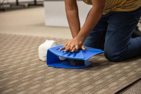 Muslim trainees taking cpr class and first aid Stock Photos