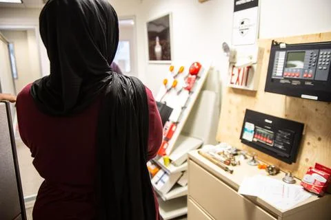 Muslim trainees taking cpr class and first aid Stock Photos