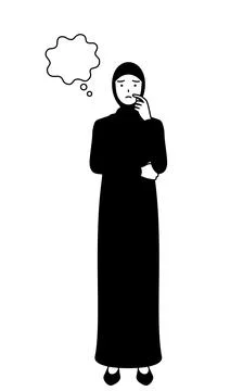 Muslim Woman thinking while scratching her face. Stock Illustration