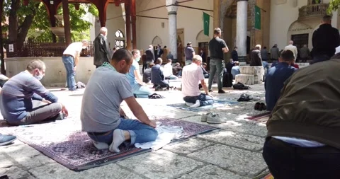 Muslims are taking the weekly prayer jumu'a, during Ramadan Stock Footage 130675942