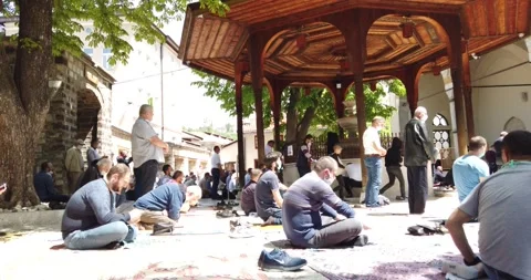 Muslims are taking the weekly prayer jumu'a, during Ramadan Stock Footage 130676366