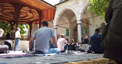 Muslims are taking the weekly prayer jumu'a, during Ramadan Stock Footage 130679768