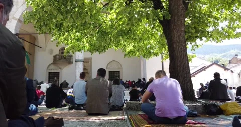 Muslims are taking the weekly prayer jumu'a, during Ramadan Stock Footage 130680422