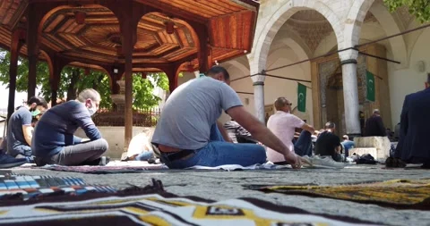Muslims are taking the weekly prayer jumu'a, during Ramadan Stock Footage 130680683