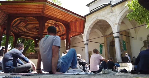 Muslims are taking the weekly prayer jumu'a, during Ramadan Stock Footage 130680889