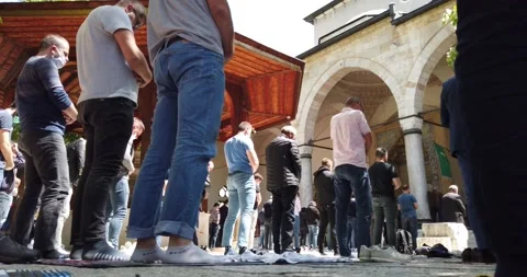 Muslims are taking the weekly prayer jumu'a, during Ramadan Stock Footage 130681192