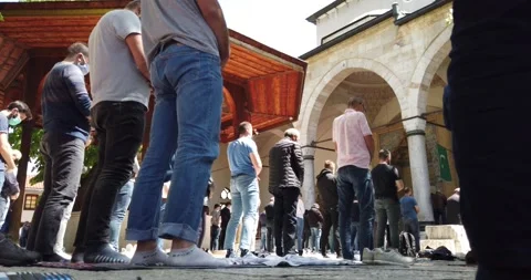 Muslims are taking the weekly prayer jumu'a, during Ramadan Stock Footage 130681279