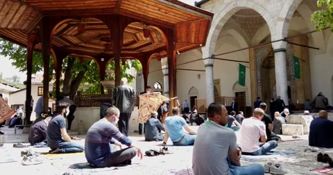 Muslims are taking the weekly prayer jumu'a, during Ramadan Stock Footage 130681391