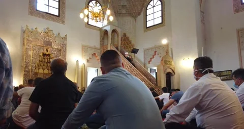 Muslims are taking the weekly prayer jumu'a Stock Footage 135542382