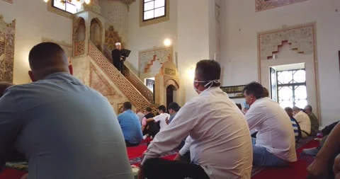 Muslims are taking the weekly prayer jumu'a Stock Footage 135542702