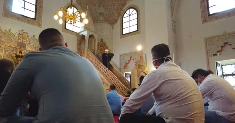 Muslims are taking the weekly prayer jumu'a Stock Footage 135547053