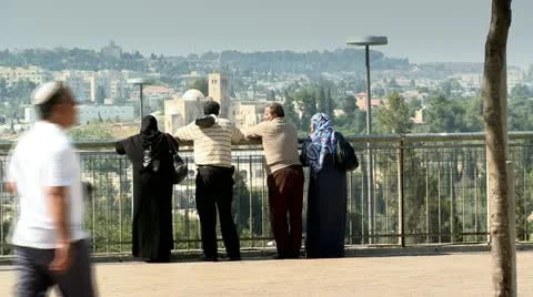 Muslims enjoy panoramic view of Jerusalem 1 Stock Footage 17725415