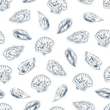 Mussel and Scallop Pattern Vector Illustration Stock Illustration