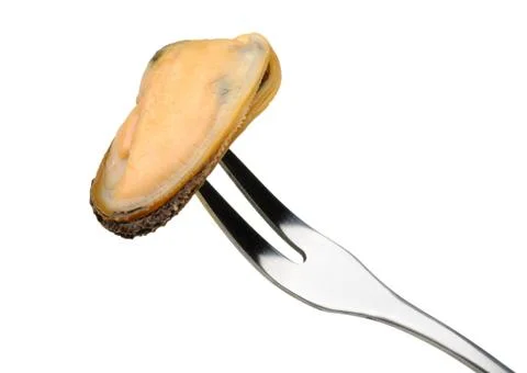 Mussel on a fork Stock Photos