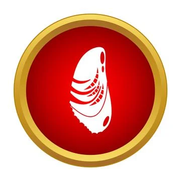 Mussel shell icon in red button with gold border Illustrazione stock