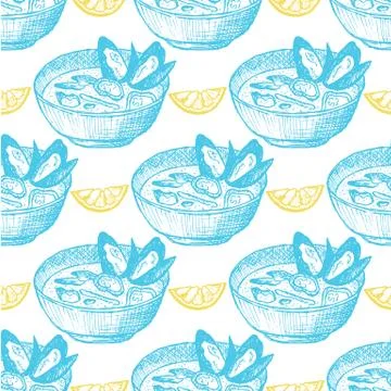 Mussel soup pattern Stock Illustration