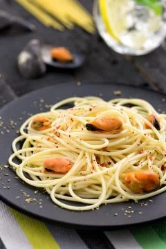 Mussel Spaghetti Stock Photos