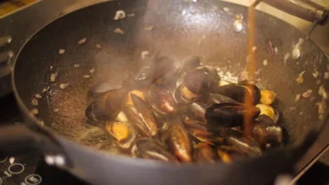 Mussels Cooked Over Open Flames Stock Footage 274157395