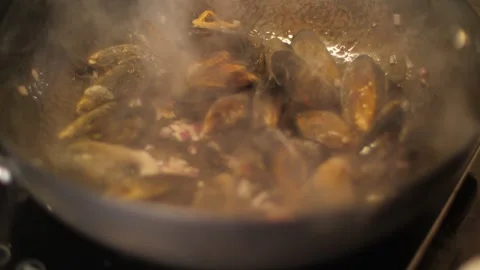 Mussels Cooked Over Open Flames Stock Footage 274194936