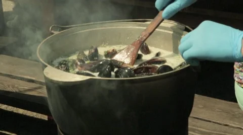 Mussels on the open fire Stock Footage 64260230