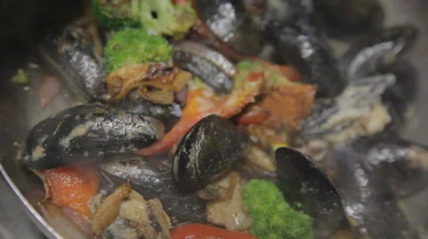Mussels in Pan Stock Footage 41920202