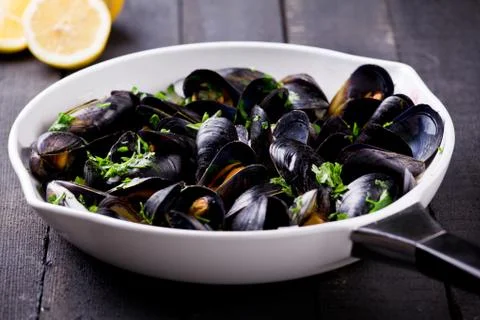 Mussels In A Pan Stock Photos