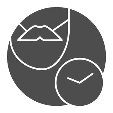 Mustache and clock solid icon. Face with mustache vector illustration isolated Stock Illustration
