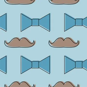 Mustache, Bow tie seamless pattern. Fathers Day holiday repeating texture 스톡 일러스트
