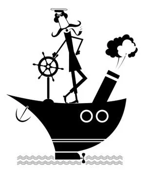 Mustache captain of the ship isolated black on white illustration Stock Illustration
