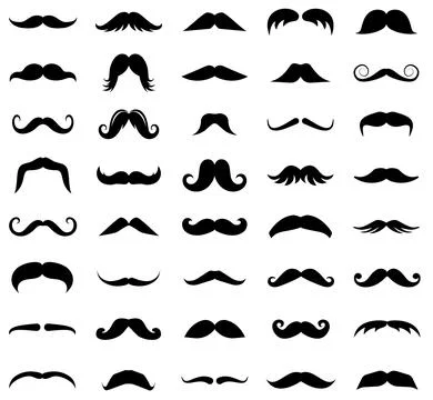 Mustache icon collection. Set of different man mustache icons. Stock Illustration